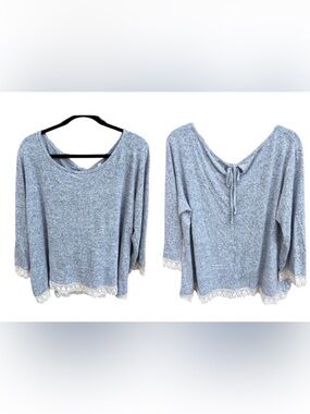 Forgotten Grace Heather
Grey Embroidered Lace
Trim Lightweight
Sweater, Size 1X